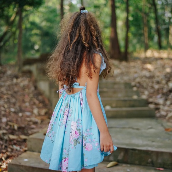 Floral Blue Girls Dress - Picture 5 of 10